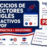 Ejercicios interactivos y en PDF para aprender conectores en inglés para añadir información, con teoría, práctica y soluciones.