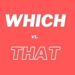 Texto blanco sobre fondo rojo: "WHICH vs. THAT". Aprende la diferencia entre which y that.