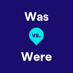 Was vs. Were. El texto blanco muestra "Was" arriba, un círculo azul con "vs." en el medio, y "Were" abajo.
