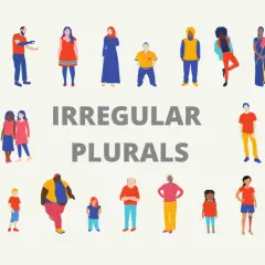 Un grupo diverso de personas, desde niños hasta ancianos, con y sin discapacidades, ilustra el concepto de plurales irregulares en inglés.