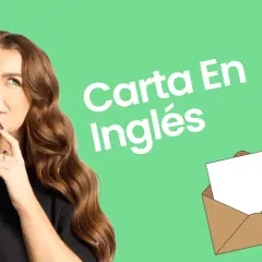Mujer pensativa junto a un sobre abierto con una hoja en blanco. Texto: "Carta En Inglés".