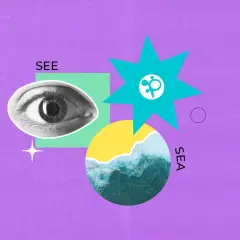 Ojo y mar, para ilustrar palabras homófonas en inglés como "see" y "sea".