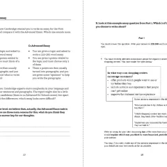 Comparativa de redacción de ensayos Cambridge C1 y B2. Se detalla la estructura y requisitos de cada uno, con un ejemplo de pregunta para el C1.