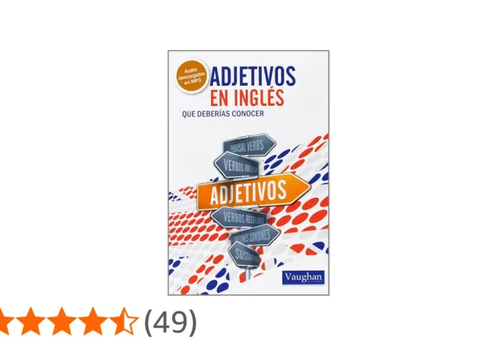 Libro "Adjetivos en Inglés" con señalización de "Verbos Irregulares" y "Adjetivos".