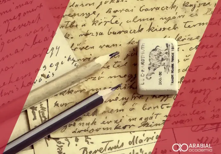 Lápices y goma de borrar sobre cartas antiguas, evocando la **structure** de un **article b2**.