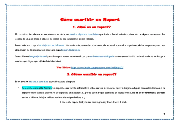 Guía para escribir un report en inglés, con ejemplos y consejos. Explica qué es un report y cómo redactarlo formalmente.