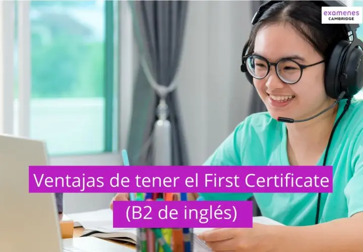 Joven sonriente con auriculares estudia para el First Certificate, un título que no caduca y abre puertas.