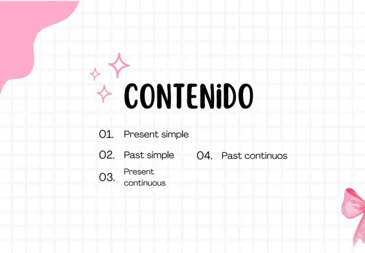 Contenido: Present simple, Past simple, Present continuous y Past continuos. Aprende la diferencia entre present simple y past simple.