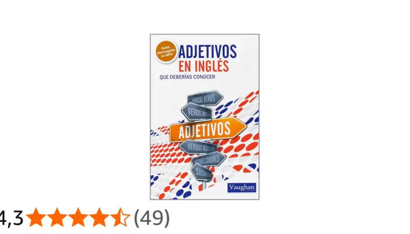 Libro "Adjetivos en Inglés" con señalización de "Verbos Irregulares" y "Adjetivos".