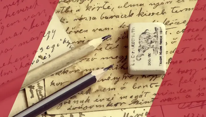 Lápices y goma de borrar sobre cartas antiguas, evocando la **structure** de un **article b2**.