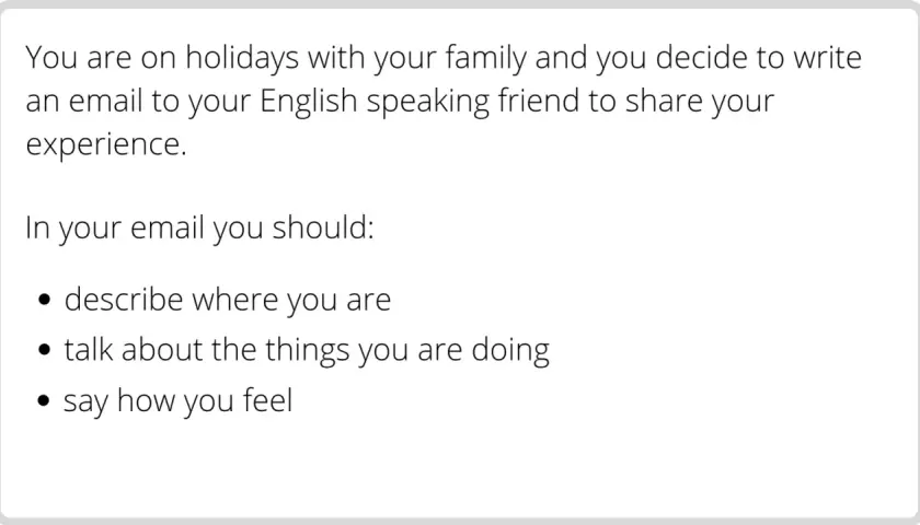 Instrucciones para escribir una carta informal en inglés: describe tus vacaciones, actividades y sentimientos a un amigo.