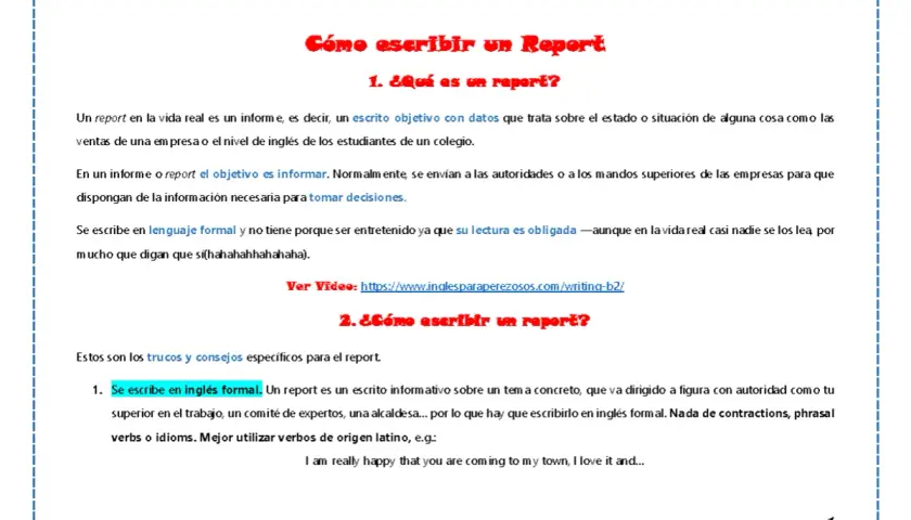 Guía para escribir un report en inglés, con ejemplos y consejos. Explica qué es un report y cómo redactarlo formalmente.