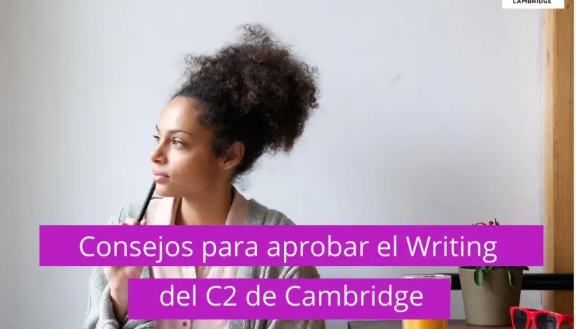 Joven pensativa con un lápiz, lista para el examen proficiency de Cambridge. Consejos para aprobar el Writing del C2.