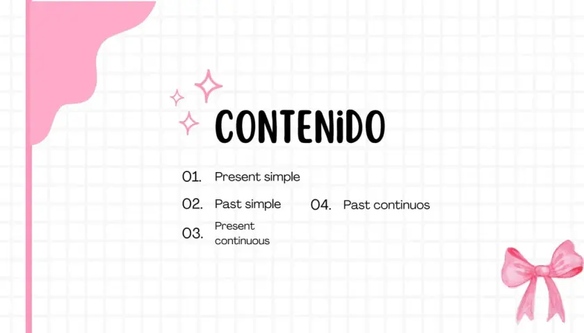 Contenido: Present simple, Past simple, Present continuous y Past continuos. Aprende la diferencia entre present simple y past simple.