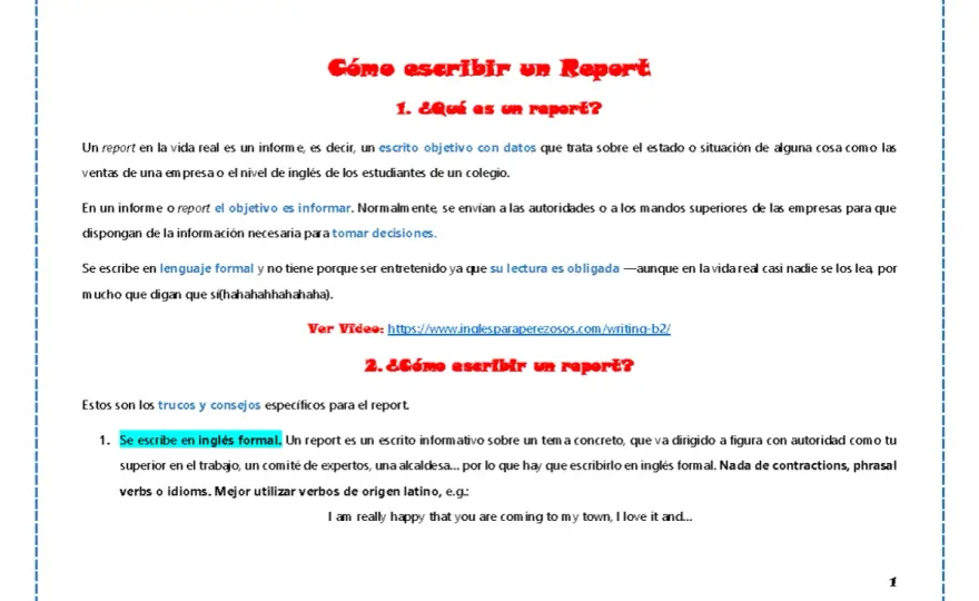 Report en inglés - estructura, ejemplos y fórmulas útiles