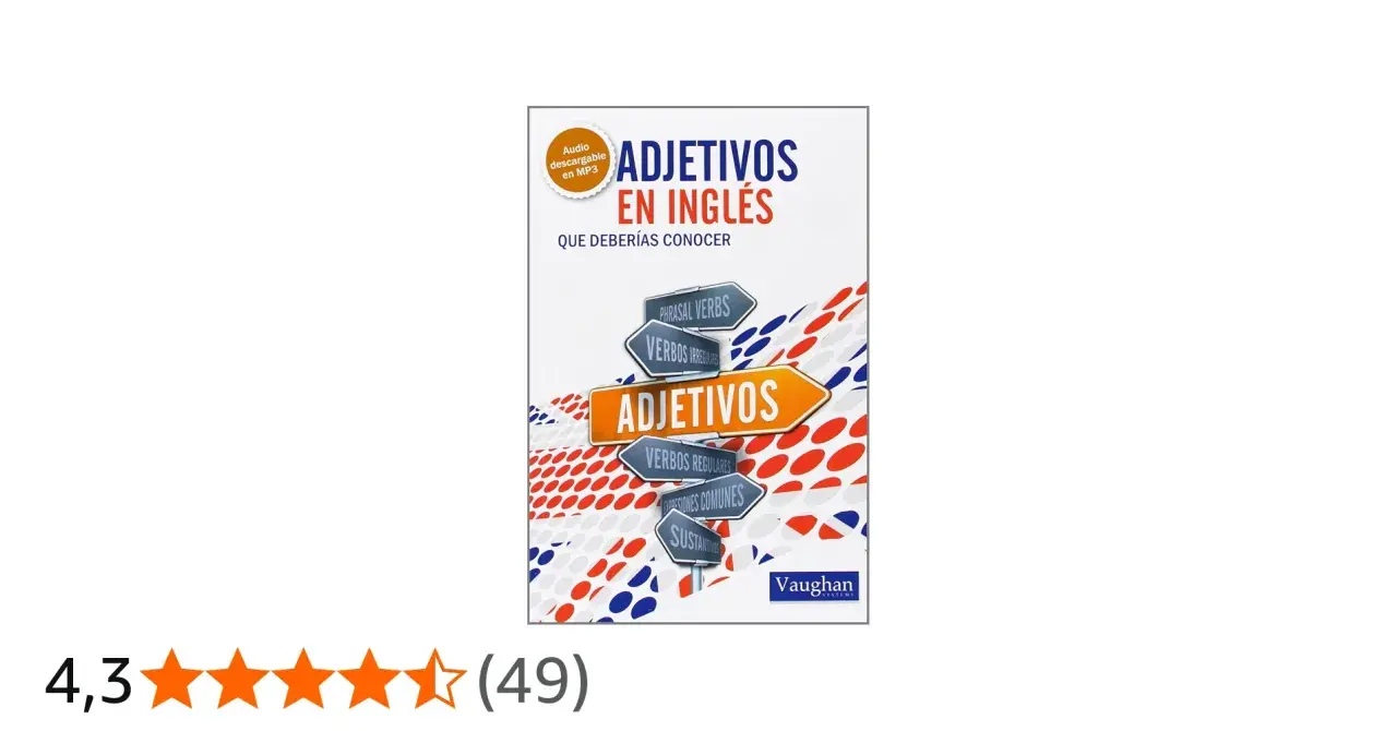 Libro "Adjetivos en Inglés" con señalización de "Verbos Irregulares" y "Adjetivos".