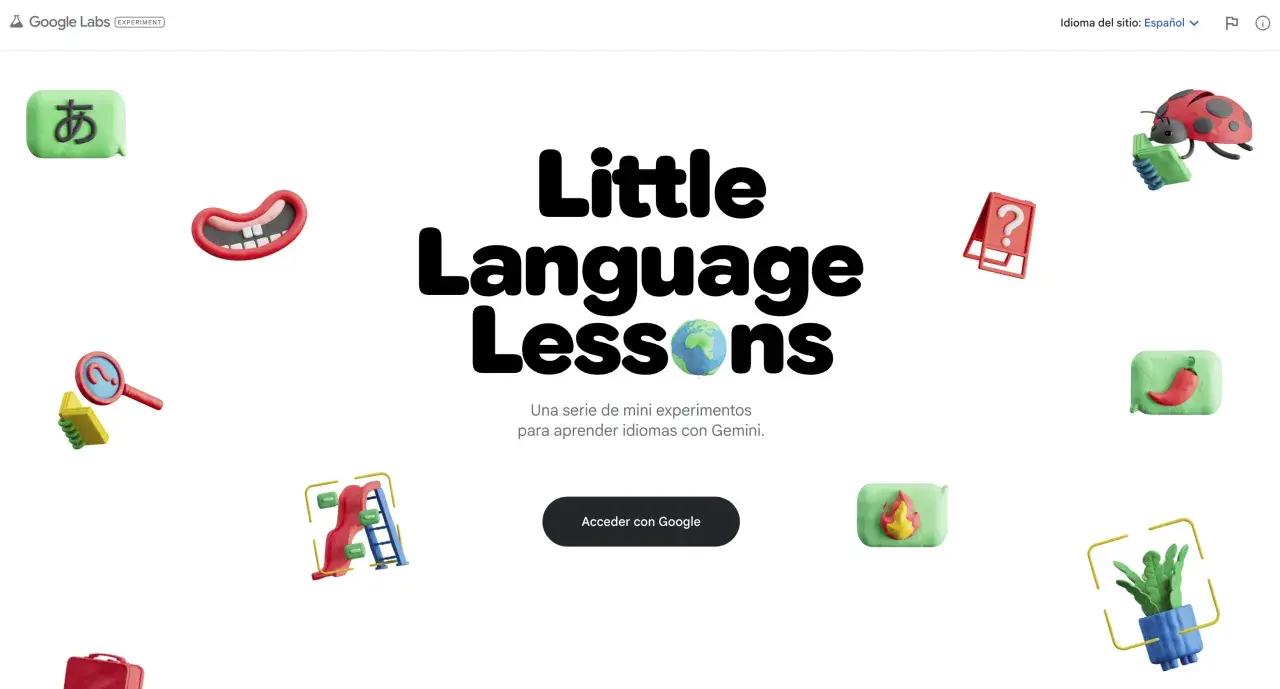 Aprende idiomas con "Little Language Lessons", una serie de mini experimentos de Google Labs. ¡Descubre el mundo con Gemini!