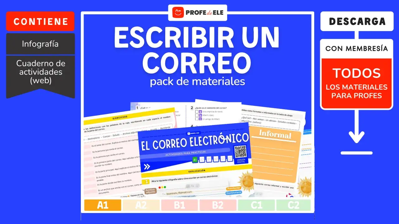 Pack de materiales para escribir un correo electrónico, con infografía y ejercicios. ¡Aprende a escribir correos!