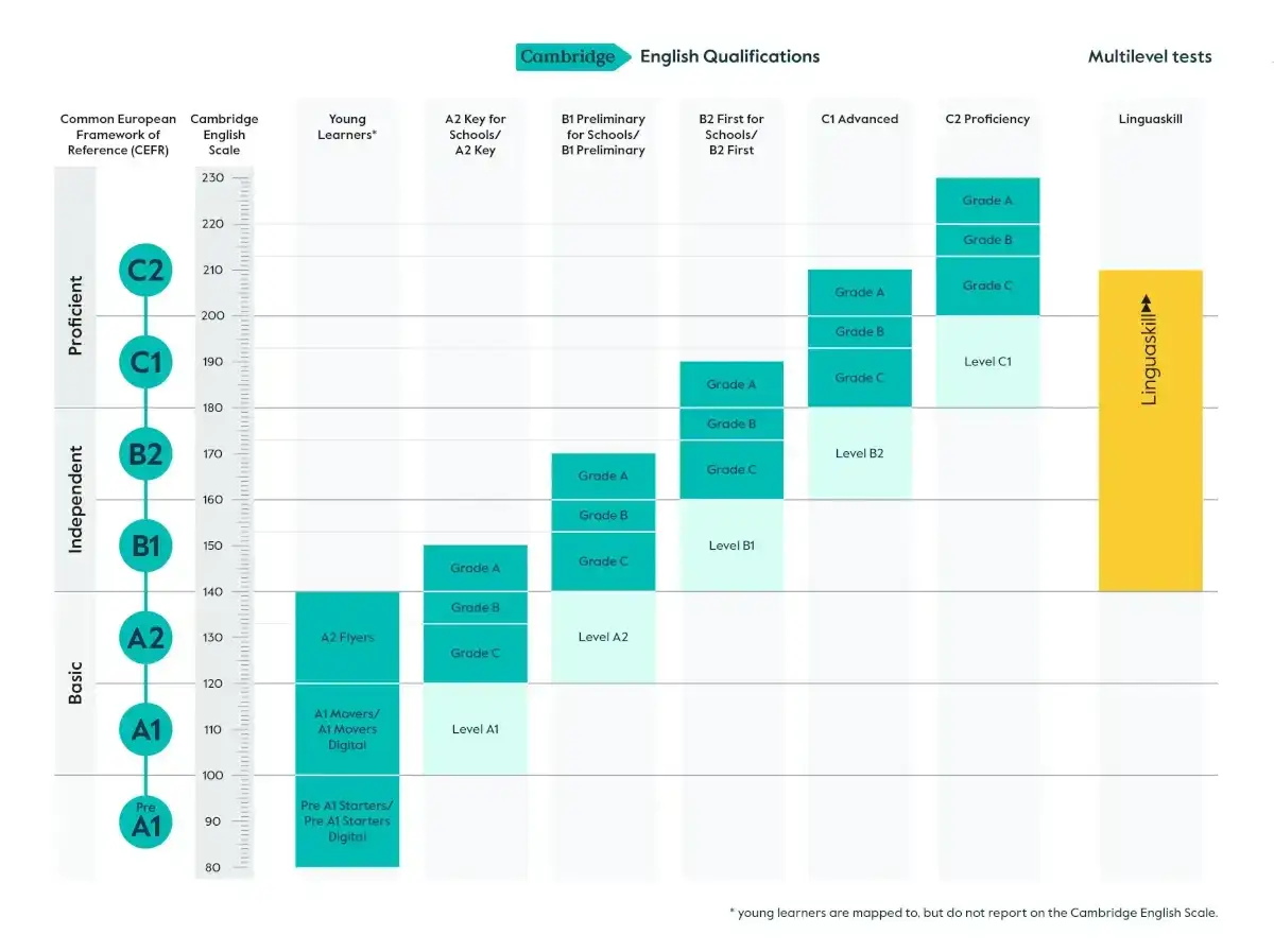 Tabla de niveles de ex&aacute;menes Cambridge English. Gu&iacute;a para la preparaci&oacute;n de ex&aacute;menes Cambridge, desde Pre A1 hasta C2.